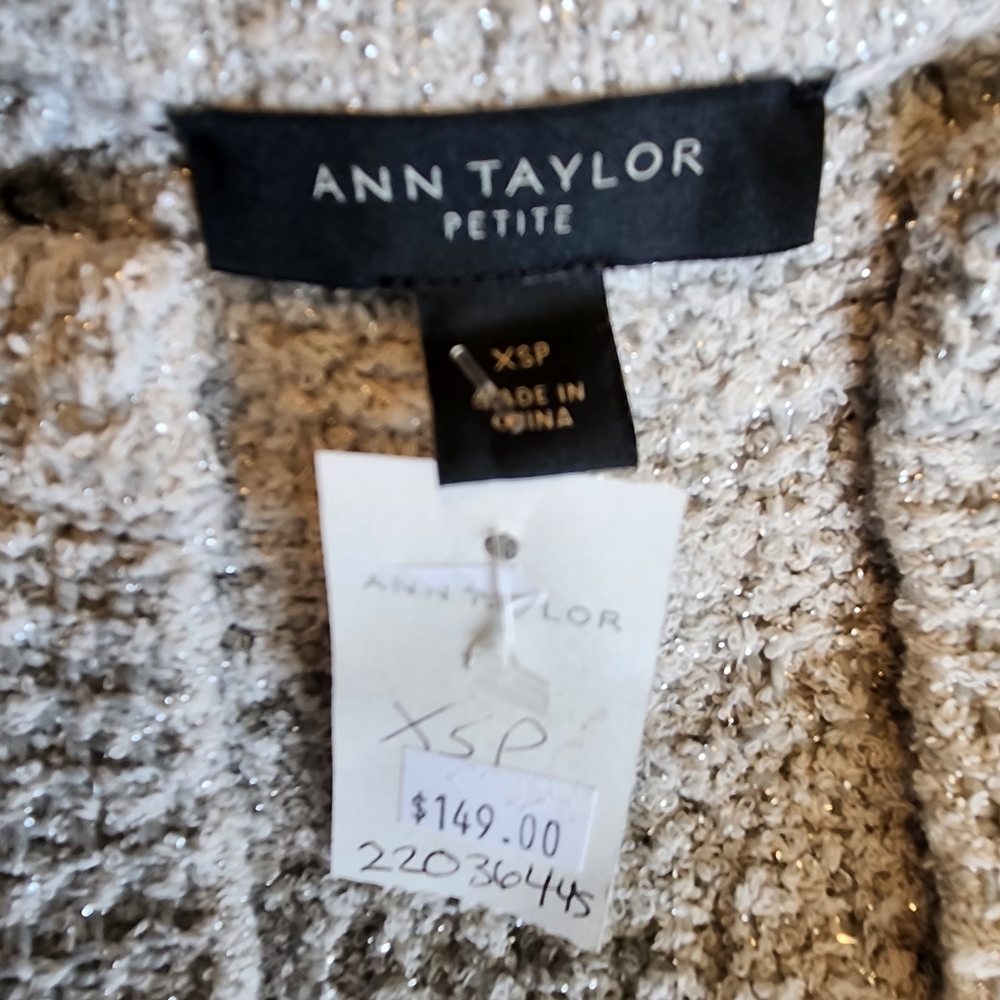 Ann Taylor Cream Bouclé Open-Front Cardigan - Picture 2 of 5